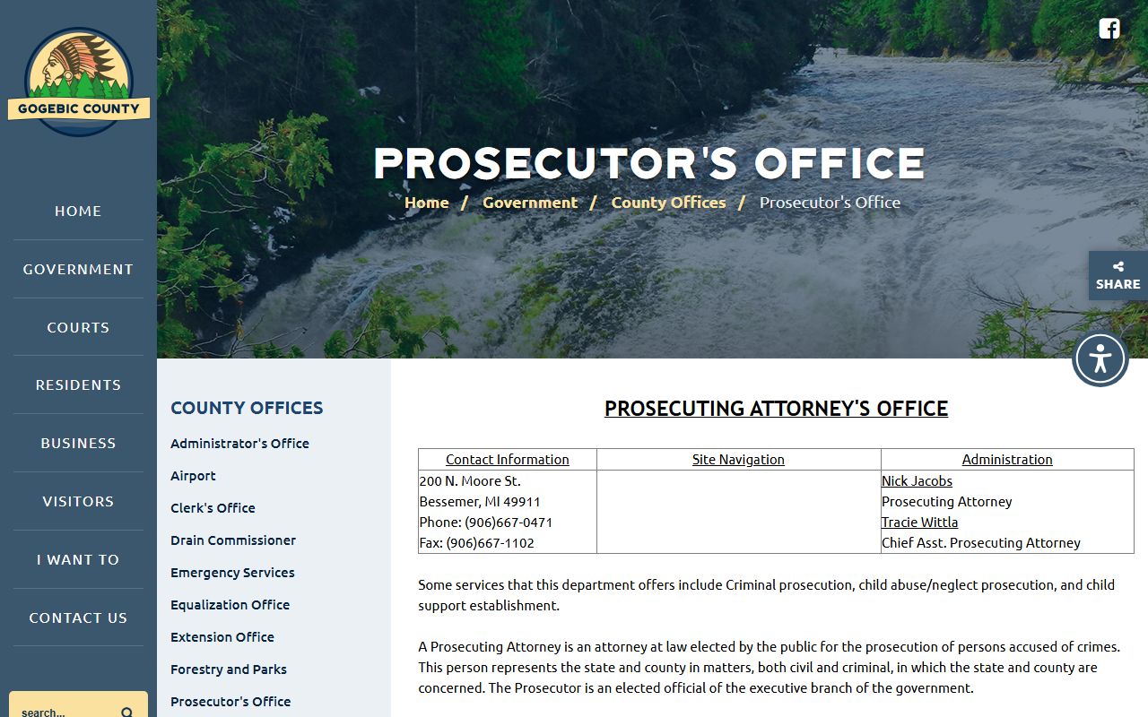 Gogebic County court records after arrest prosecutor office page